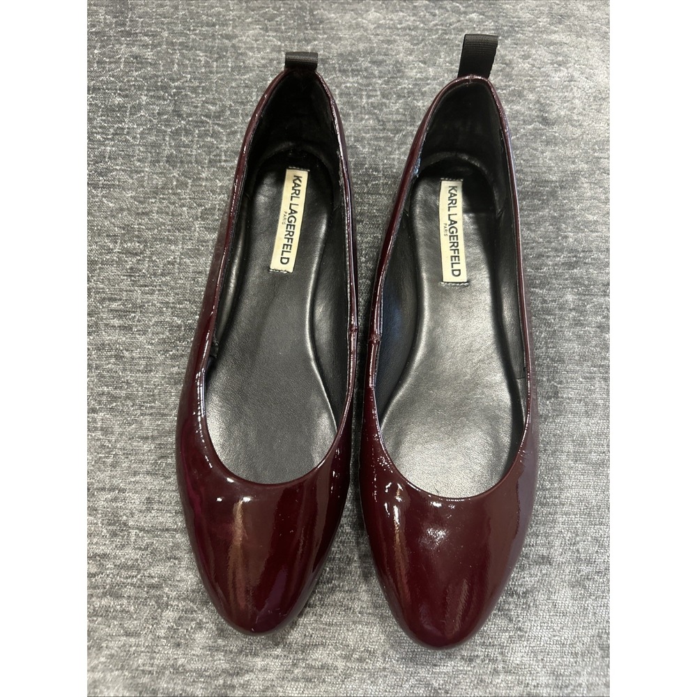 Karl Lagerfeld Paris VADA Burgundy Patent Leather Ballet Flats Size US 9.5M